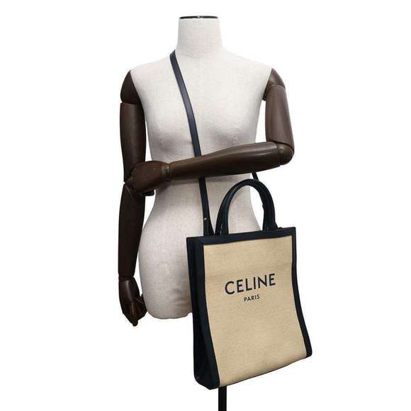 CELINE Canvas Leather Tote Bag Small Vertical Cabas 192082DL4 Shoulder - Picture 5 of 11
